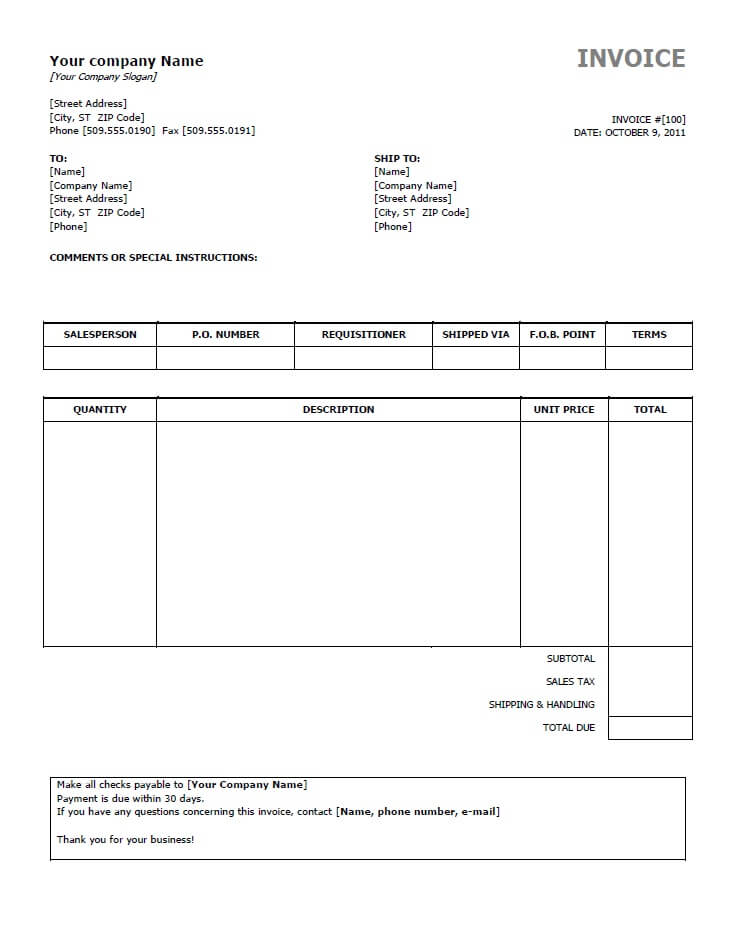 Proforma Invoice Template Ms Word