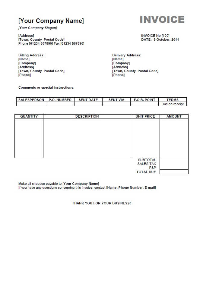 Free Sample Invoice Template Word