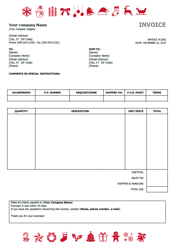 Christmas invoice template preview