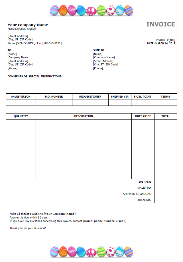 Easter invoice template preview