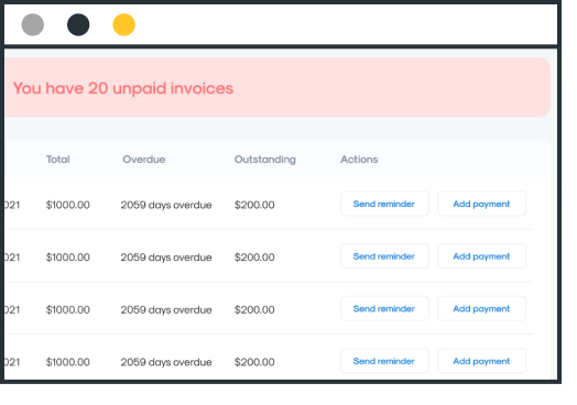 Performance table to show billed and paid invoices and expenses
