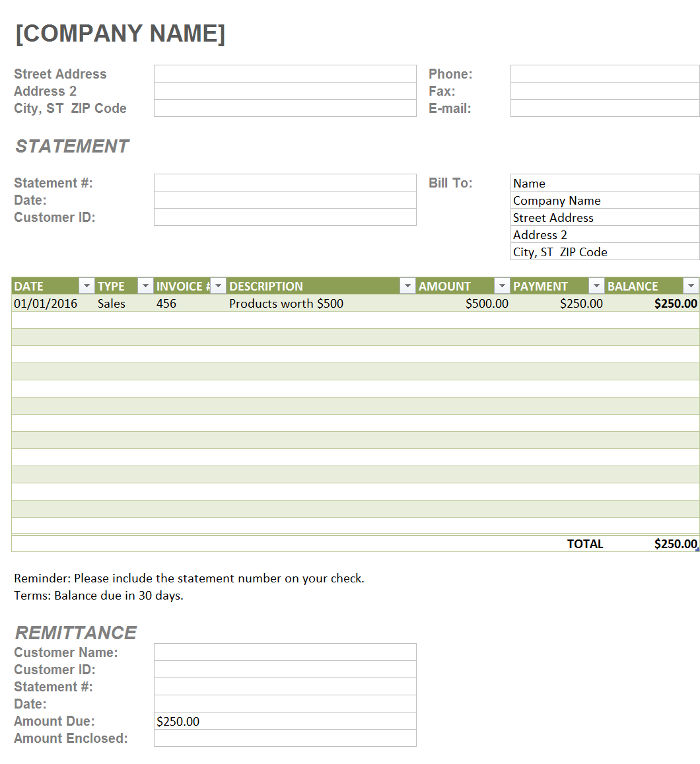 Billing Statement Template