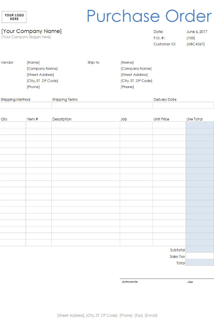 Free Purchase Order (PO) Template