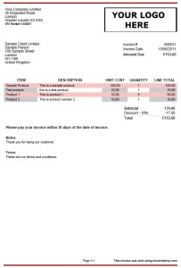 Invoice template in red and gray