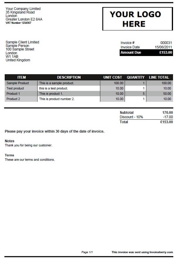 Our Black - Gray invoice template is great for sharp, simple professionalism