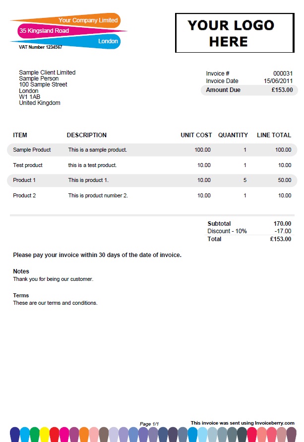 Colourful invoice template