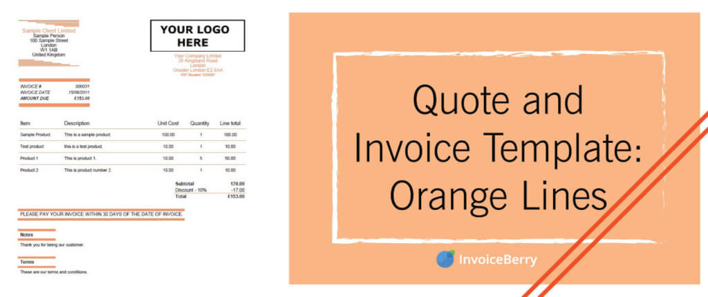 Use our brilliant orange lines quote and invoice template for your business today