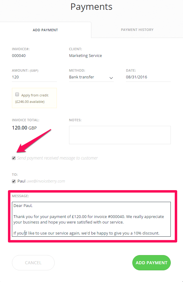 add a thank you note to the bottom of your invoices to add a thank you for your services note