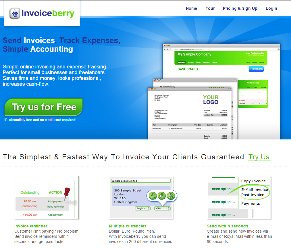 Second website of our online invoicing software InvoiceBerry