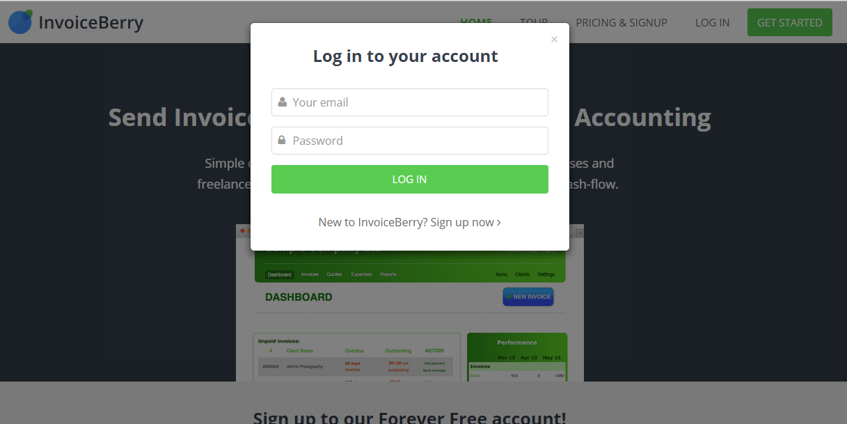 InvoiceBerry online invoicing software login