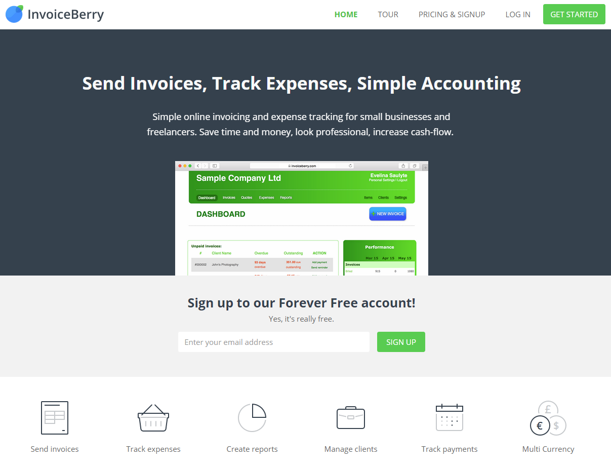 Third and current website of our online invoicing software InvoiceBerry