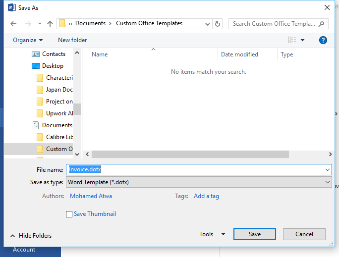 Save invoice template on your computer