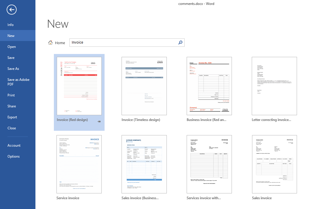 Search menu in the Live Word account