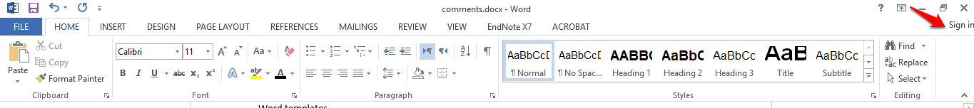 Sign in into your Word Live account