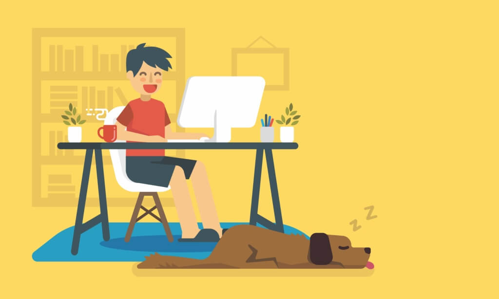 Happy freelancer is working on a home-based small business