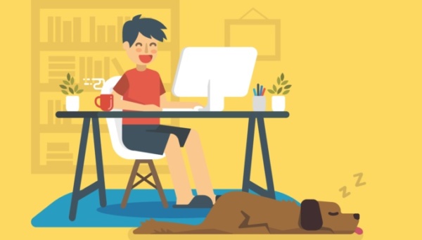 Happy freelancer is working on a home-based small business