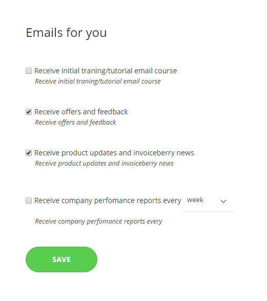 Email settings to activate weekly/monthly/quarterly company reporting