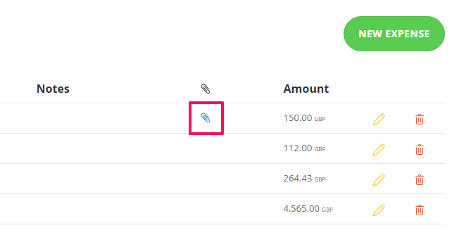 Receipt files attached to expenses