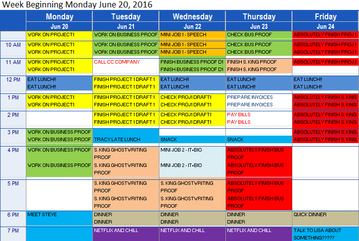 A sample schedule to keep you organized