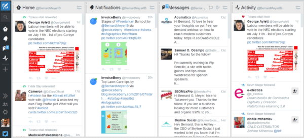 A screenshot of Tweet Deck dashboard