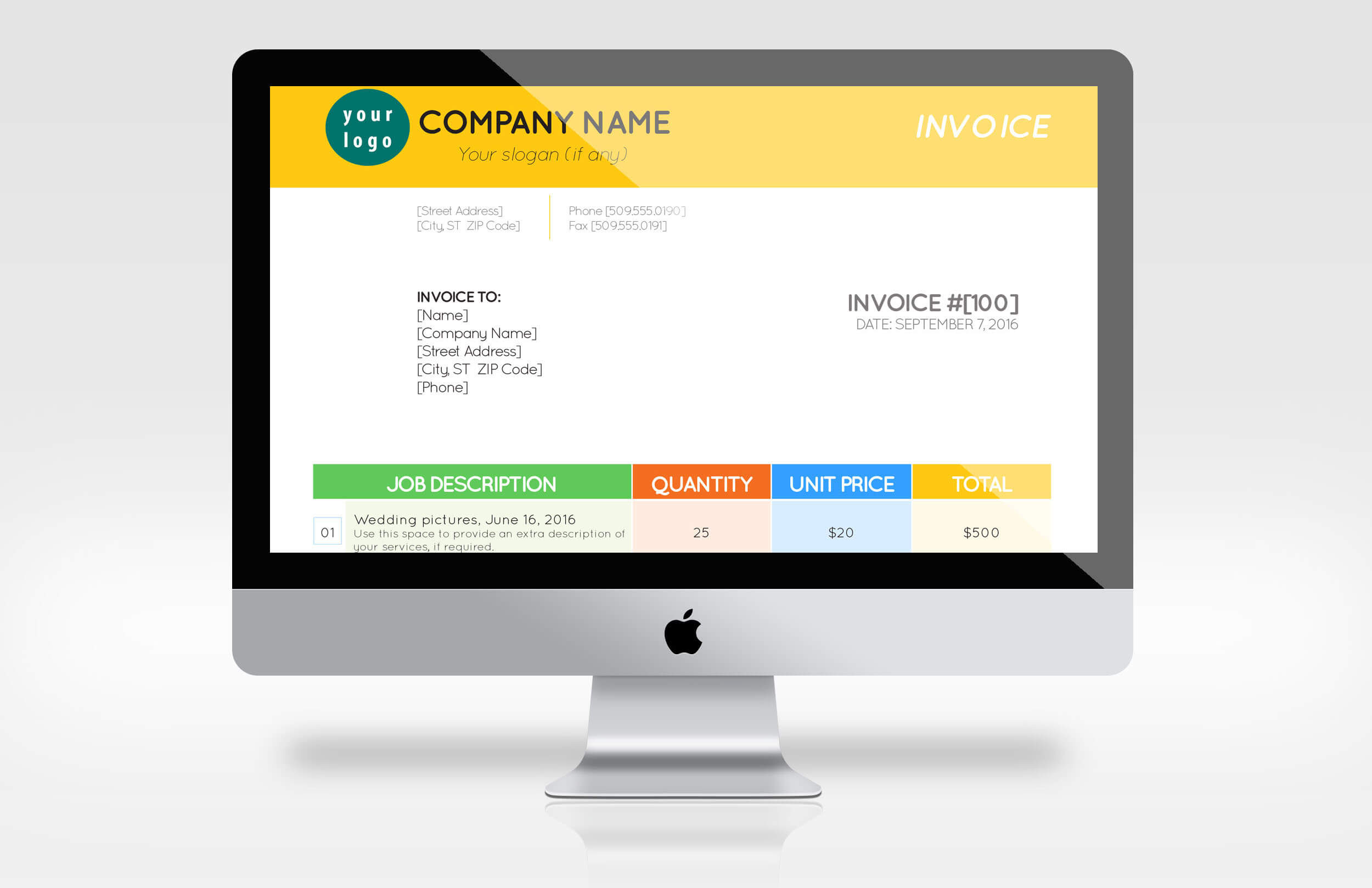 Our great new Color Bars InDesign invoice template is customizable on your laptop or desktop
