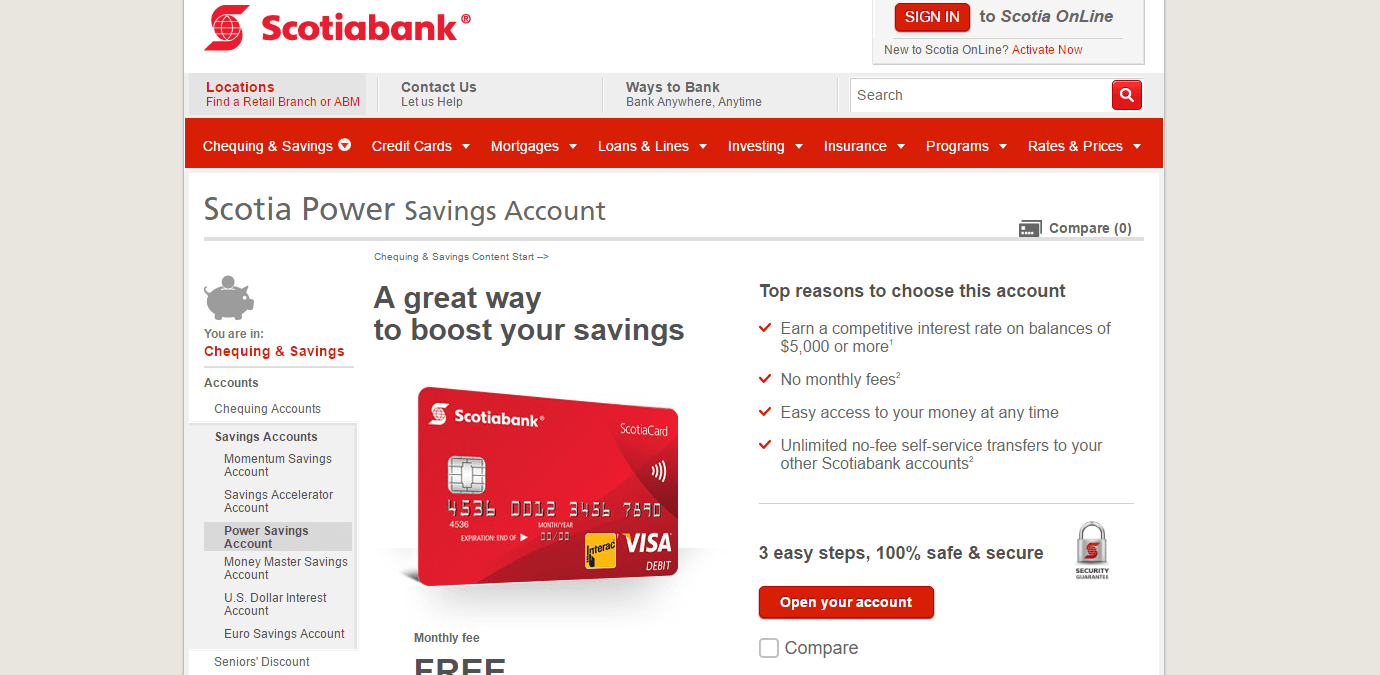 Though not technically a business savings account, Scotia's Power Savings is a great savings option