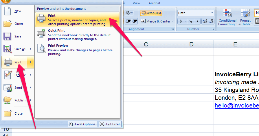 Now you can either print off your Excel invoice template