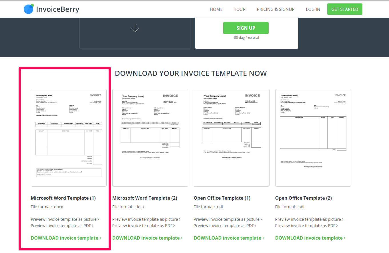 Head over to our invoice download page to use your invoice template in Microsoft Word