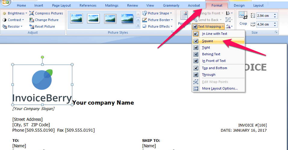 This is one way to quickly fix the alignment problem for your logo on the invoice template