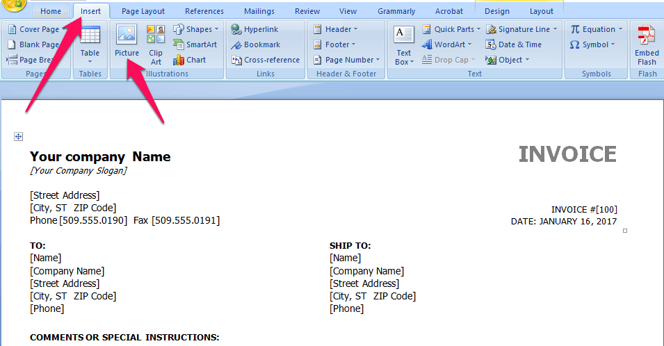 in order to add your logo to your invoice template insert invoice template with logo