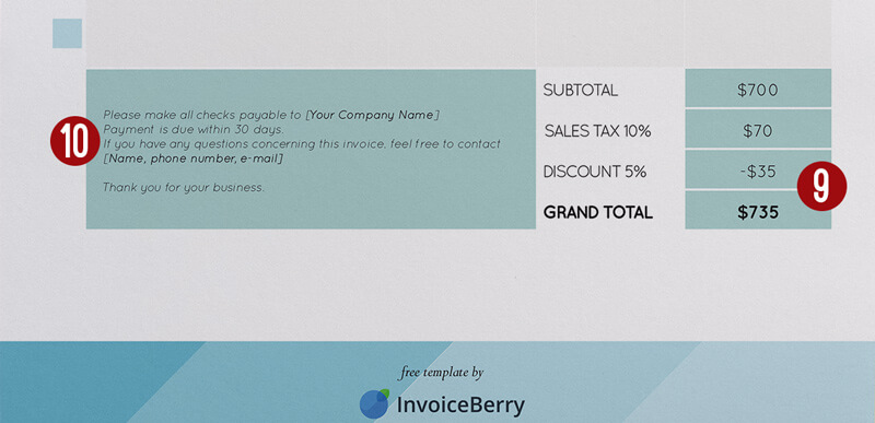 These are the last and also important parts of the invoice
