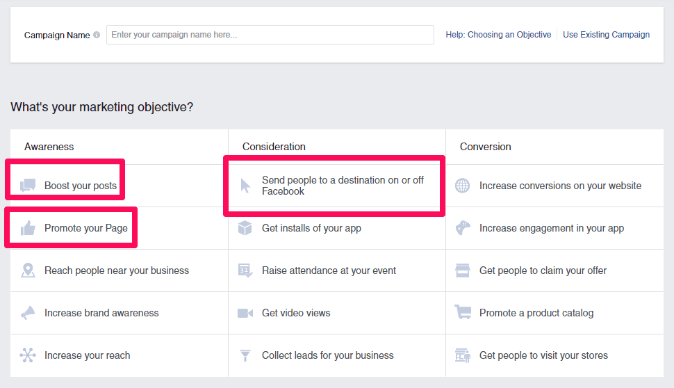 When you create your Facebook ad, you will need to set an objective for your campaign