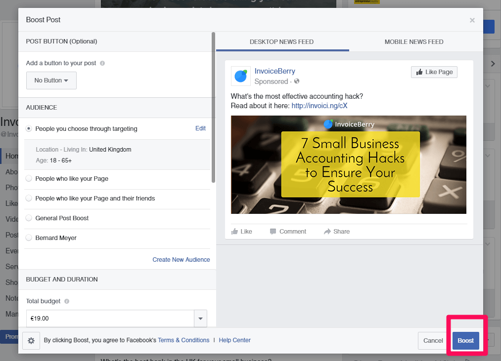 Facebook boost posts is a great way to get started on learning about Facebook ads