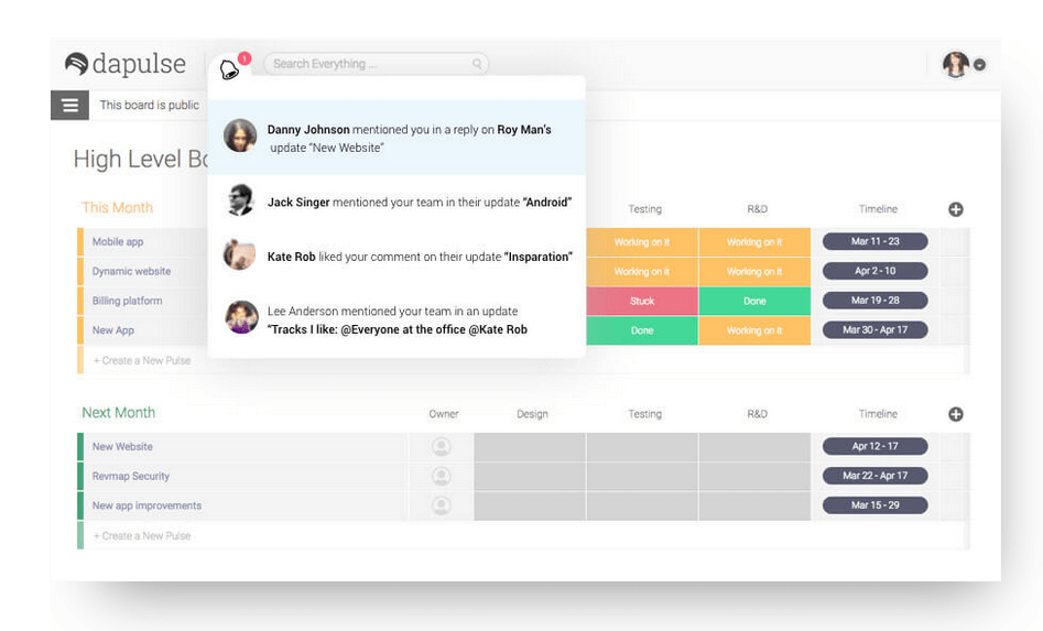 Dapulse is a simple solution to boost team productivity.