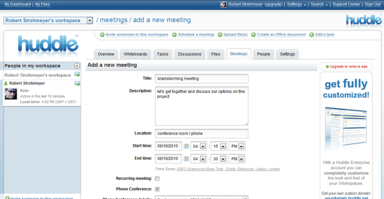 Huddle software aids in team collaboration and file sharing.
