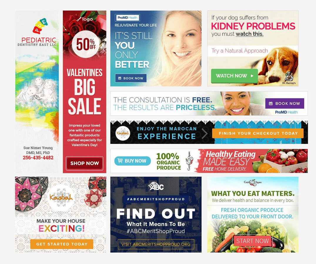 Some banners companies use to advertise content and products.