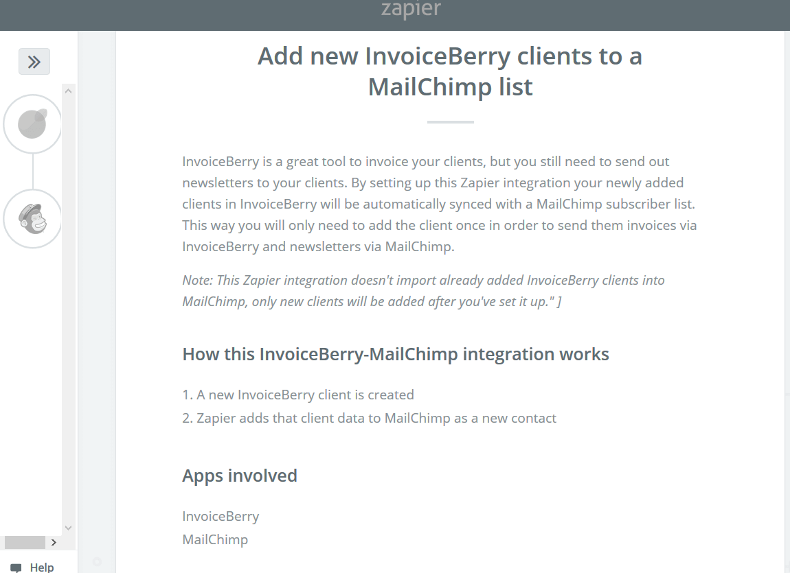 MailChimp zap summary.
