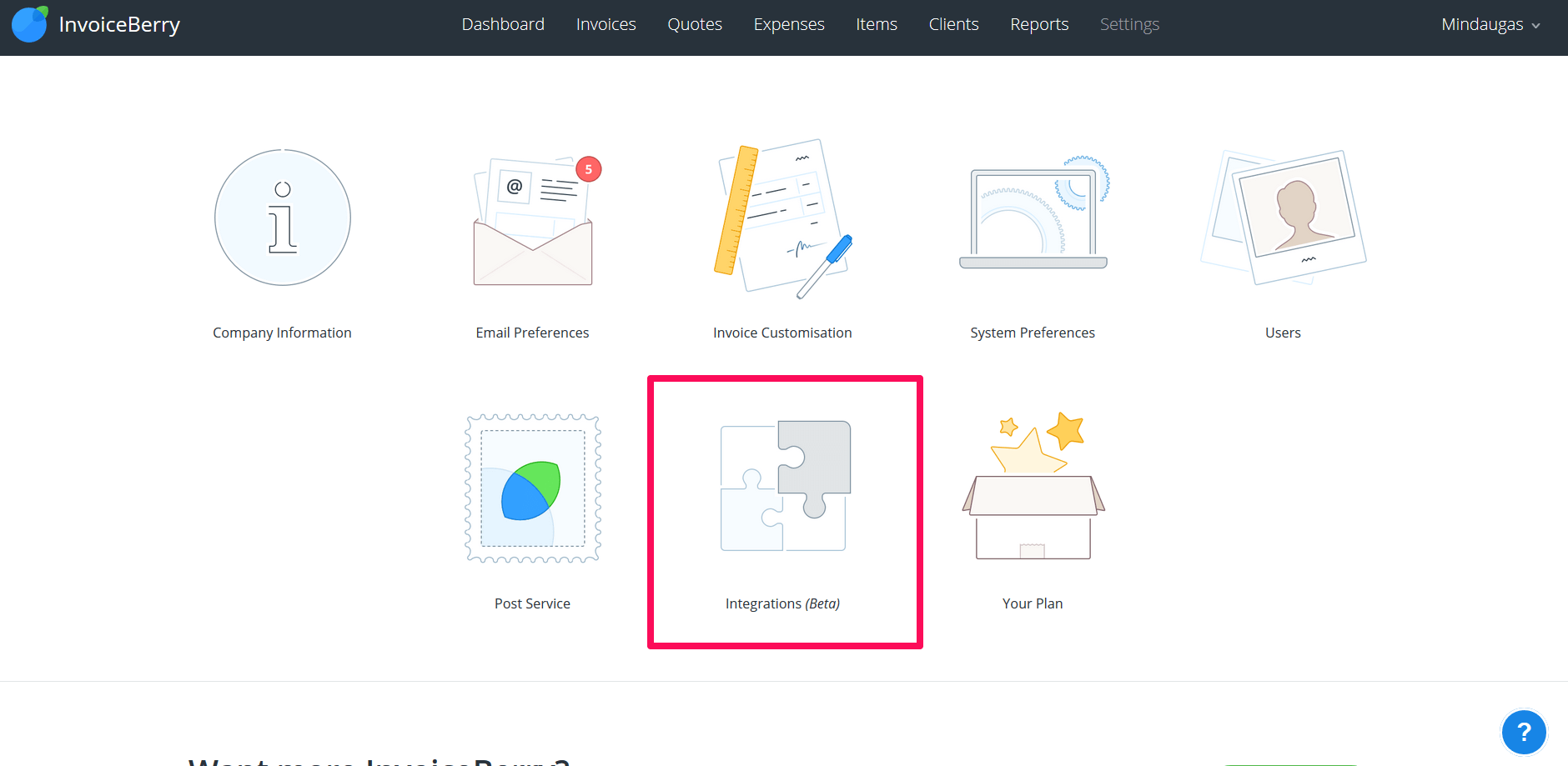 Newly implemented integration button.