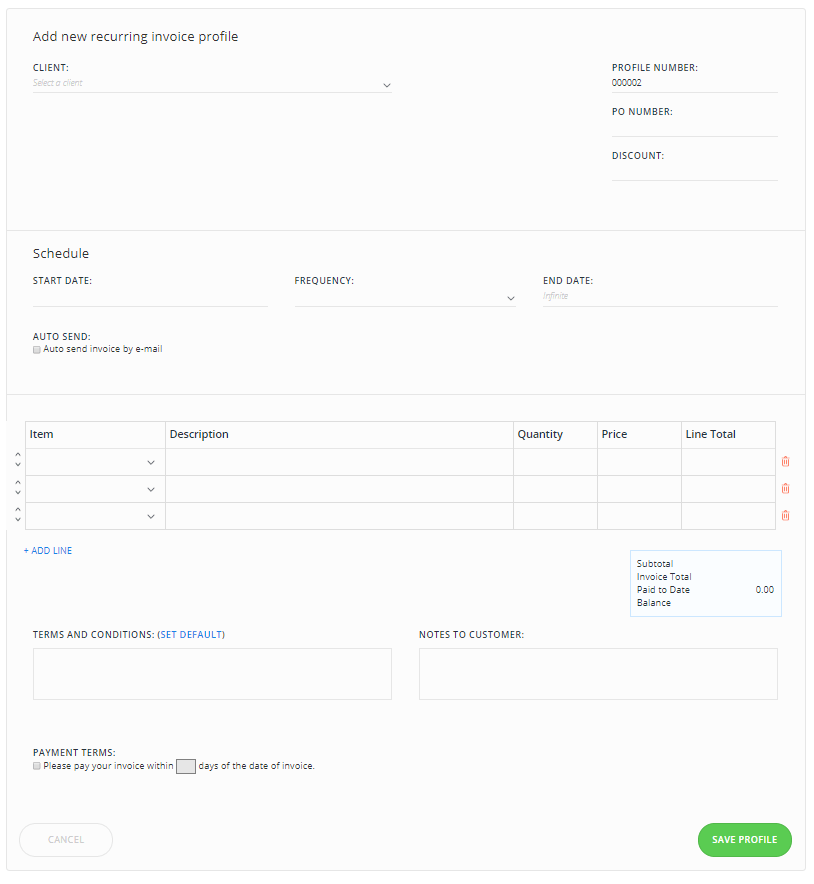 Automate invoices - start with a blank invoice.