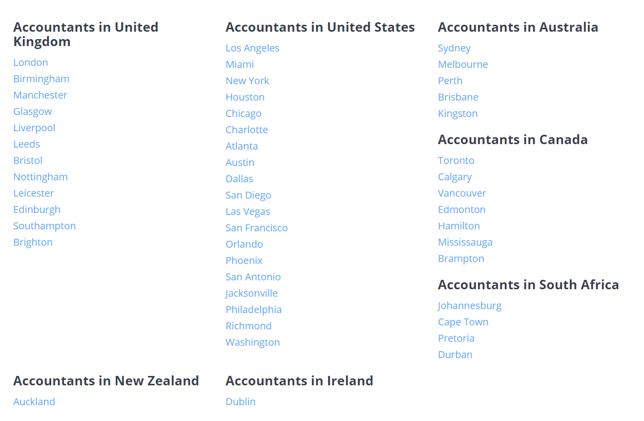 Our accountant directory currently includes these cities. 