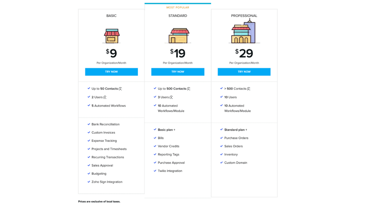 zoho books price comparison