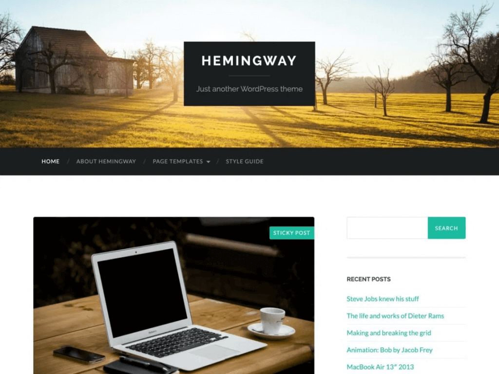 hemingway blog theme homepage