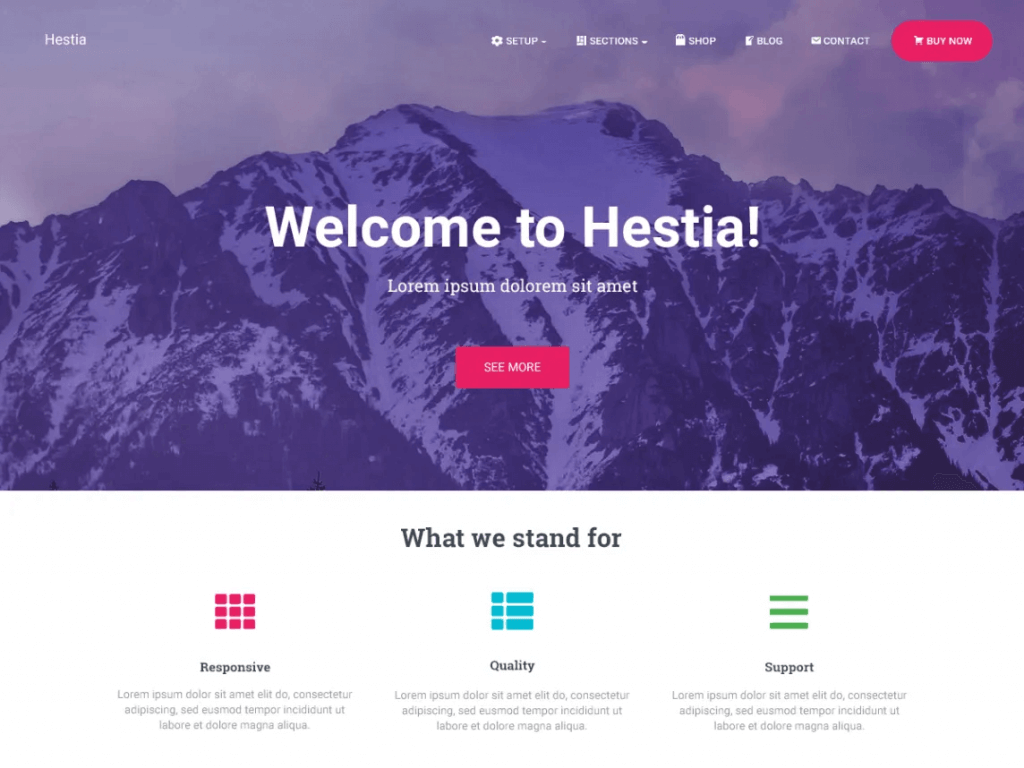 hestia blog theme homepage