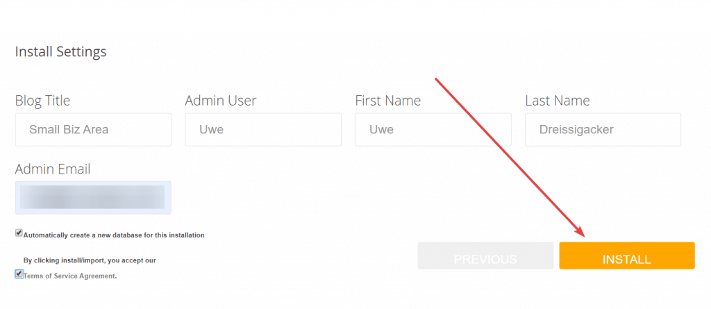 hostgator install settings