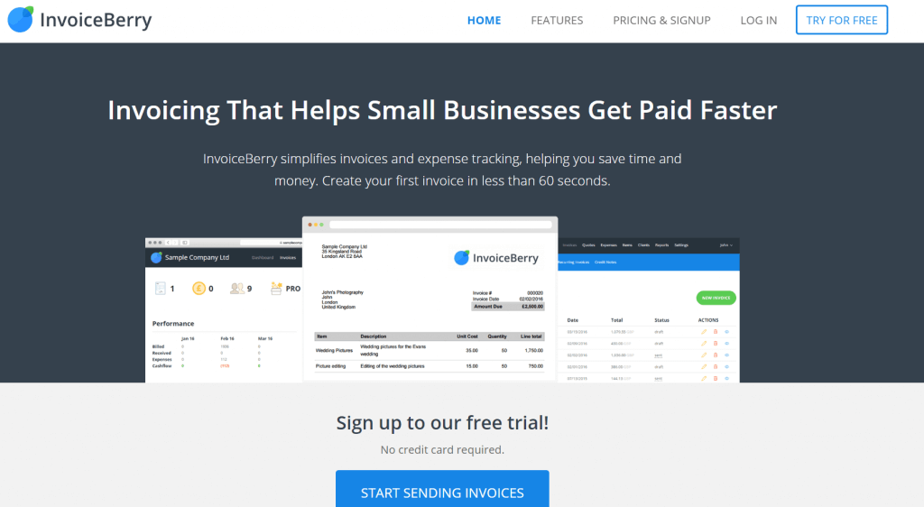 invoiceberry homepage