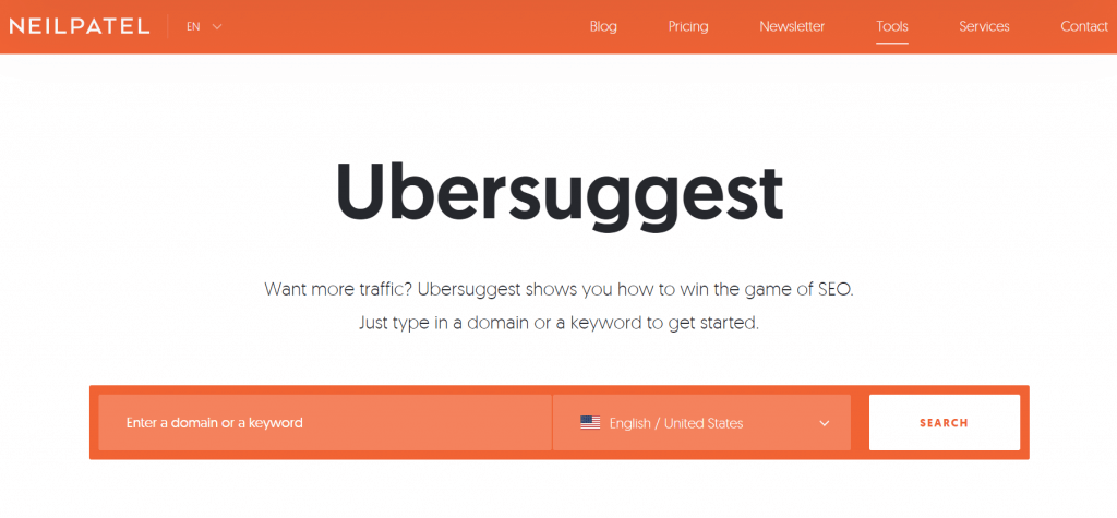 ubersuggest homepage