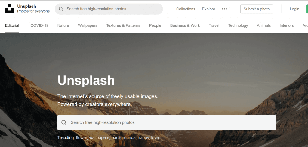 unsplash homepage