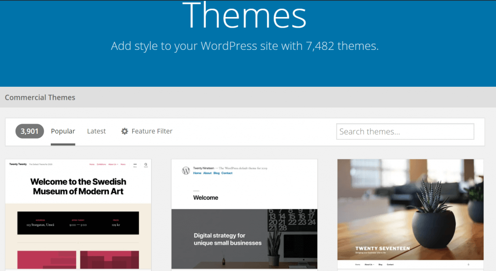 wordpress themes section