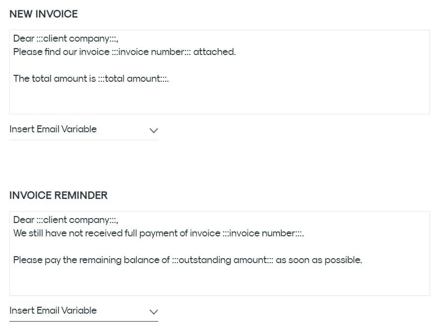 InvoiceBerry Email Template Page.