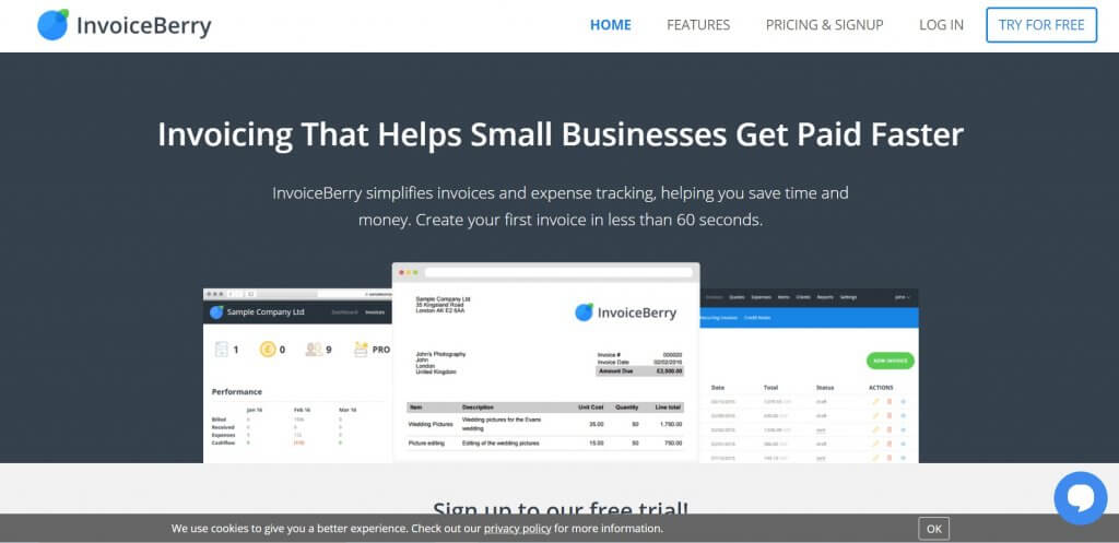 invoiceberry homepage